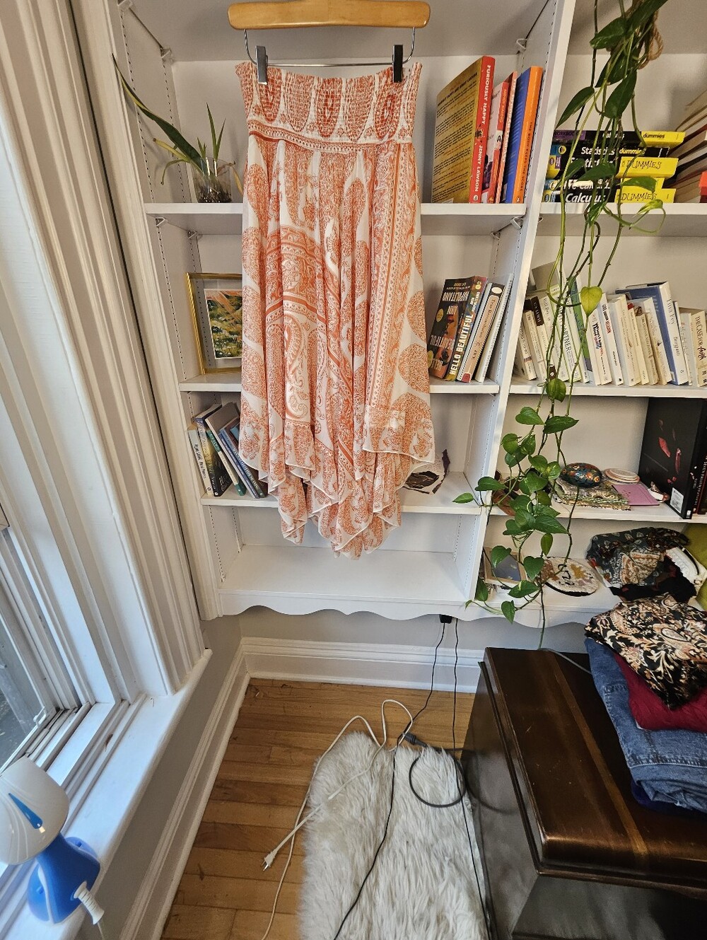 Paisley Midi Skirt Orange White Size Large Boho Beach Summer Asymmetrical - Picture 3 of 8